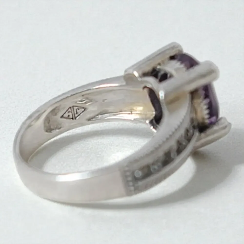 Judith Jack JJ 925 Sterling Silver Amethyst Marcasite Art Deco Ring Size 6.75